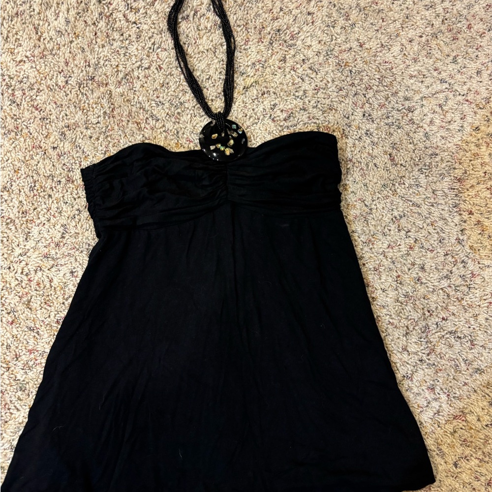 INC International Concepts Black Strapless Halter Top with Braided Neckline